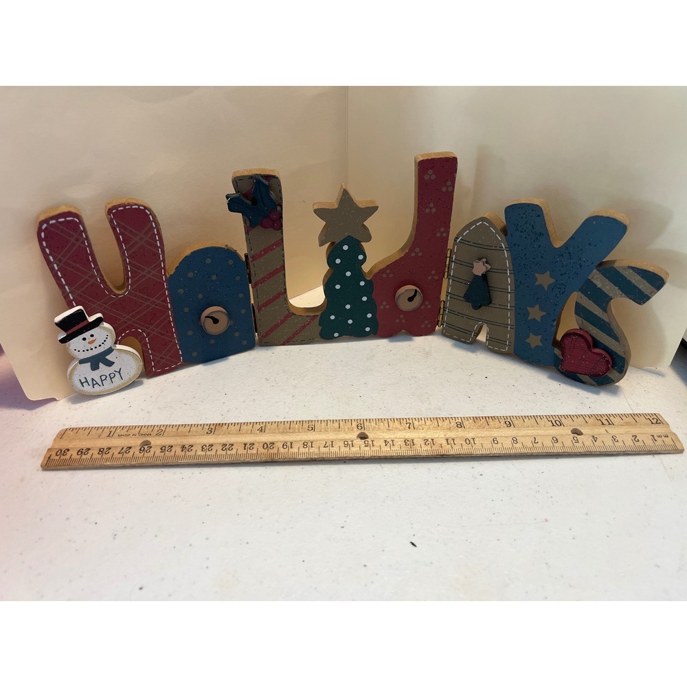 Rustic Wooden Holidays Folding Tabletop Sign Christmas Decor Snowman Tree 12in